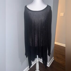 Black Sheer Knit top with rhinestones size XL